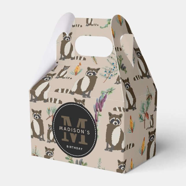Cute Raccoon in Pine Forest Pattern  Favor Box (Front Side)