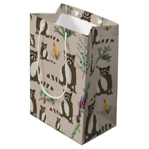 Cute Raccoon in Pine Forest Pattern  Medium Gift Bag