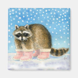 Cute raccoon in pink snow boots magnet