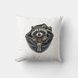 Cute Raccoon in Pocket Throw Pillow - Funny Animal