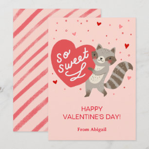 Cute Raccoon Kids Classroom Valentine Note Card
