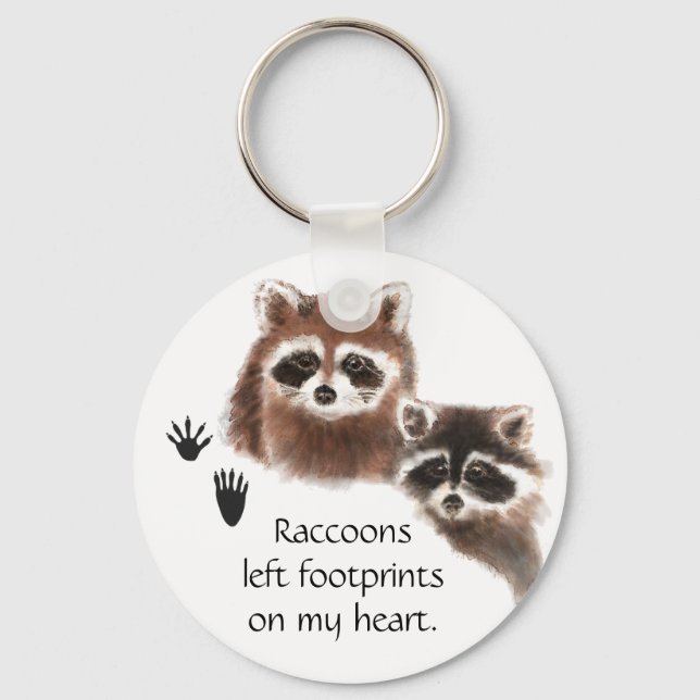 Cute Raccoon left footprints on my heart, humour Keychain (Front)