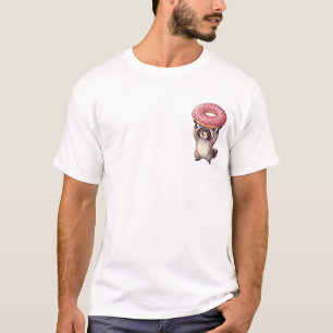 Cute Raccoon Lifting Giant Pink Glazed Doughnut T-Shirt