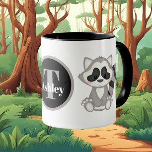 Cute raccoon lovers add monogram mug