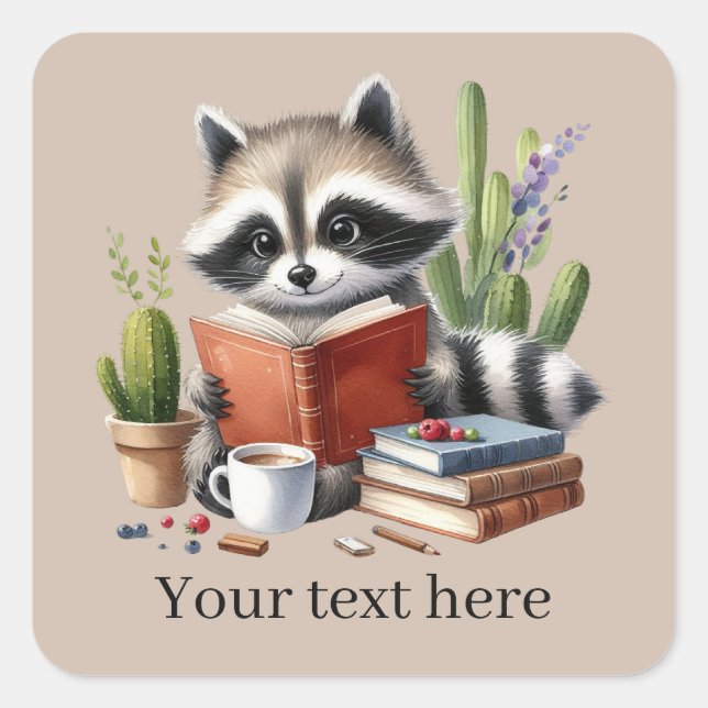 Cute raccoon lovers add text square sticker (Front)
