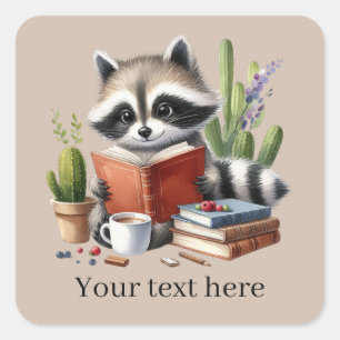Cute raccoon lovers add text square sticker