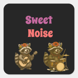 Cute Raccoon Music Lover Playing Guitar & Drum Square Sticker