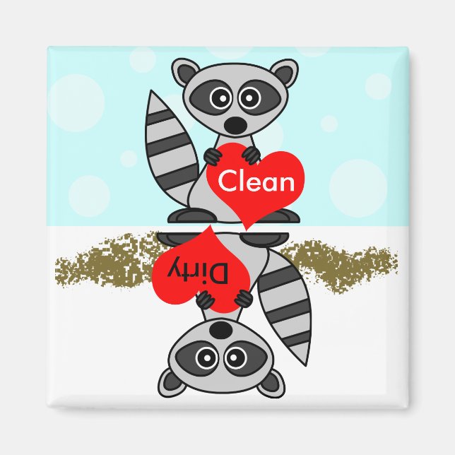 Cute Raccoon Nettoyer / Lave-vaisselle sale Magnet (Devant)
