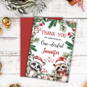 Cute Raccoon Noël 1° Carte de remerciements d'anni