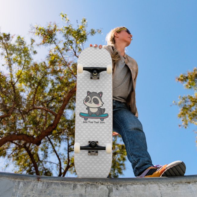 Cute Raccoon on a Skateboard Personalized Text  (Outdoor 1)