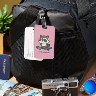 Cute Raccoon on a Skateboard Personalized Text  Luggage Tag