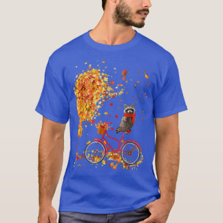 Cute Raccoon On Bicycle In Fall Maple Leaf Autumn  T-Shirt