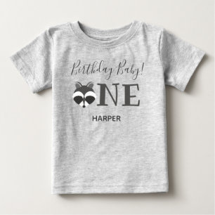 Cute Raccoon One Name First Birthday Baby T-Shirt