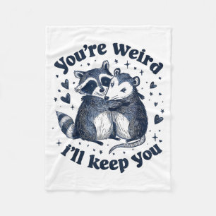 Cute Raccoon Opossum Hugging Quirky Couple Friends Fleece Blanket