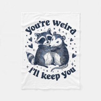 Cute Raccoon Opossum Hugging Quirky Couple Friends Fleece Blanket
