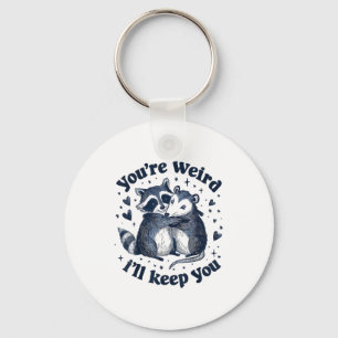Cute Raccoon Opossum Hugging Quirky Couple Friends Keychain