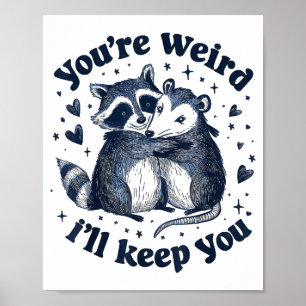 Cute Raccoon Opossum Hugging Quirky Couple Friends Poster