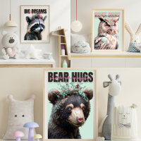 Cute Raccoon, Owl, and Bear Triptych Nursery