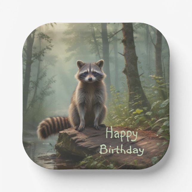 Cute Raccoon Paper Plate (Front)