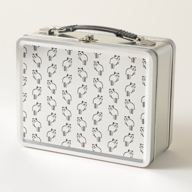 Cute Raccoon Pattern CUSTOM BACKGROUND COLOR Metal Lunch Box (Front)