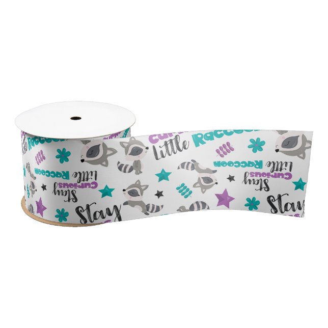Cute Raccoon Pattern Satin Ribbon (Spool)