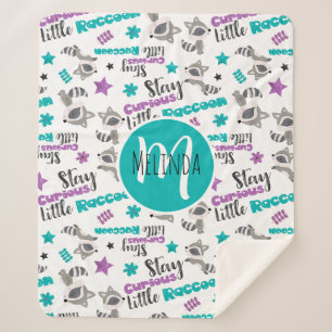 Cute Raccoon Pattern Sherpa Blanket