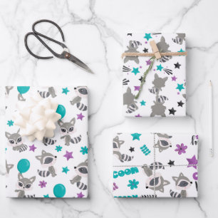 Cute Raccoon Patterns Wrapping Paper Sheet