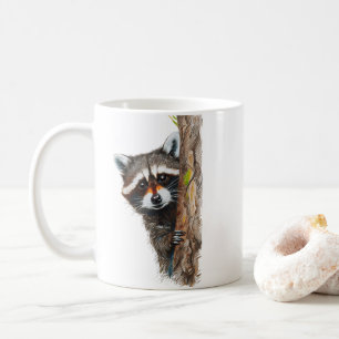 Cute Raccoon Peeking Tree Classic Mug