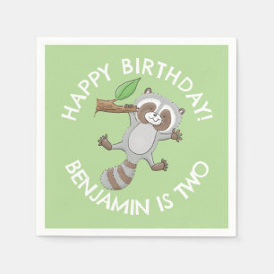 Cute raccoon personalized cartoon birthday napkin