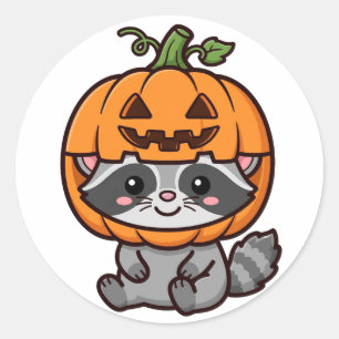 Cute Raccoon Pumpkin Hat Halloween Classic Round Sticker