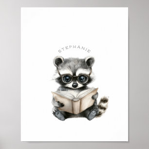 Cute Raccoon Reading Poster Print
