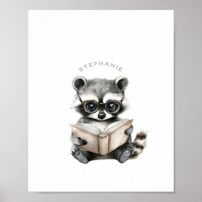 Cute Raccoon Reading Poster Print (Front)