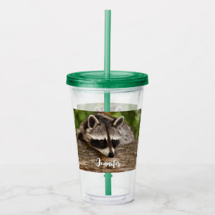 Cute Raccoon Resting on a Log Acrylic Tumbler