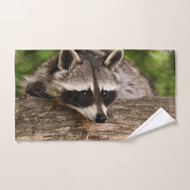 Cute Raccoon Resting on a Log Bath Towel Set (Hand Towel)