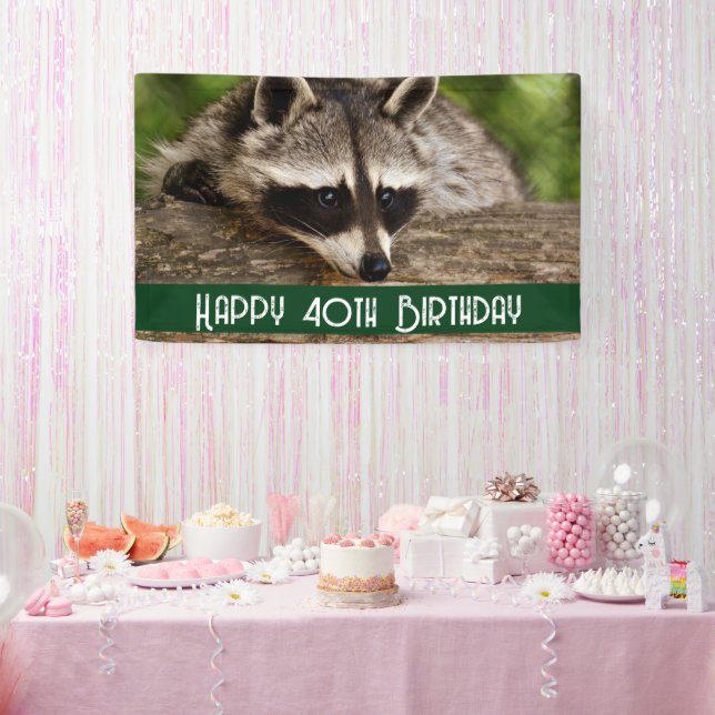 Cute Raccoon Resting on a Log Birthday Banner (Party)