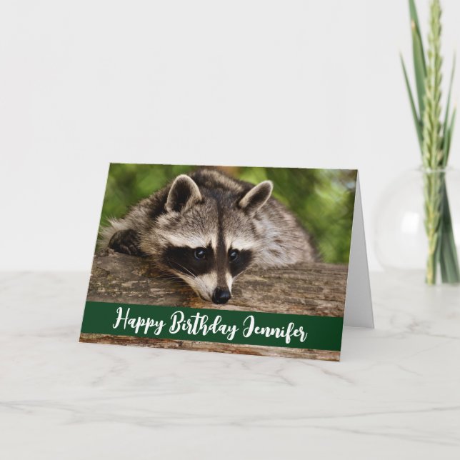 Cute Raccoon Resting on a Log Birthday Card (Front)