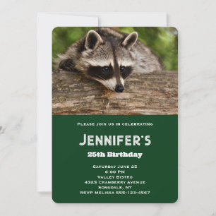 Cute Raccoon Resting on a Log Birthday Invitation