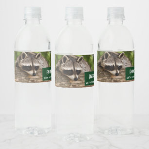 Cute Raccoon Resting on a Log Birthday Water Bottle Label