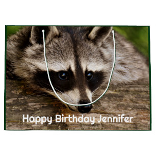 Cute Raccoon Resting on a Log Large Gift Bag