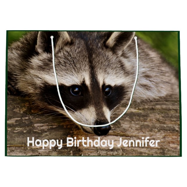 Cute Raccoon Resting on a Log Large Gift Bag (Front)