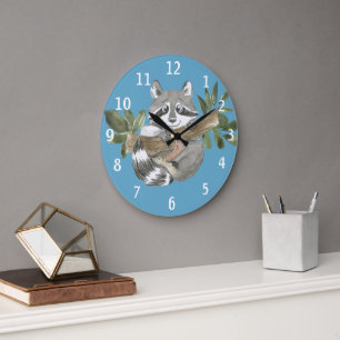 Cute Raccoon Rustic Woodland Animal Large Clock