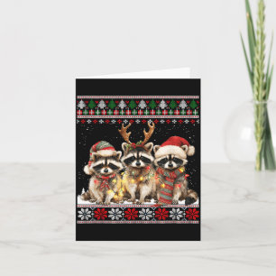 Cute Raccoon Santa Christmas Lights Ugly Xmas Swea Card