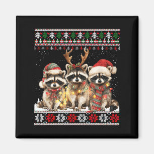 Cute Raccoon Santa Christmas Lights Ugly Xmas Swea Magnet