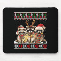 Cute Raccoon Santa Christmas Lights Ugly Xmas Swea