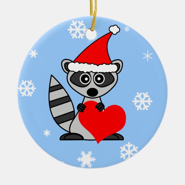 Cute Raccoon Santa Hat Christmas Ornament (Front)