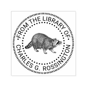 Cute Raccoon SIde View Drawing Library Book Name Self-inking Stamp