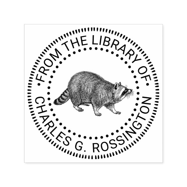 Cute Raccoon SIde View Drawing Library Book Name Self-inking Stamp (Design)