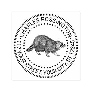 Cute Raccoon SIde View Drawing Name Address Self-inking Stamp
