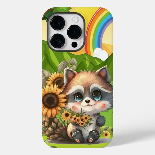 cute raccoon sunflower lovers Case-Mate iPhone case (Back)