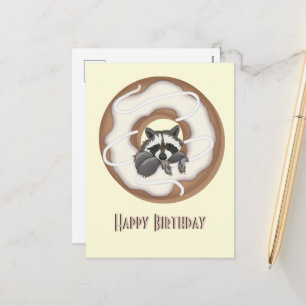 Cute Raccoon Sweet Doughnut Happy Birthday Vanill Holiday Postcard